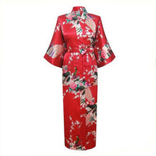 Load image into Gallery viewer, Elegant Black Women Long Wedding Robe Exquisite Print Peacock Flower Bathrobe Gown Robe Gown Summer Casual Soft Satin Sleepwear