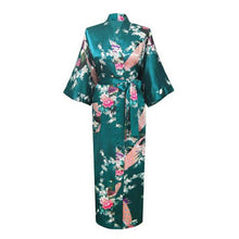 Load image into Gallery viewer, Elegant Black Women Long Wedding Robe Exquisite Print Peacock Flower Bathrobe Gown Robe Gown Summer Casual Soft Satin Sleepwear