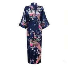 Load image into Gallery viewer, Elegant Black Women Long Wedding Robe Exquisite Print Peacock Flower Bathrobe Gown Robe Gown Summer Casual Soft Satin Sleepwear