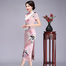 Load image into Gallery viewer, Elegant Slim Long Qipao Vintage Mandarin Collar Cheongsam Classic Hand Made Button Chinese Dress Novelty Print Peacock Dress 6XL