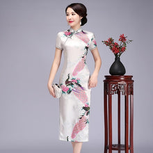 Load image into Gallery viewer, Elegant Slim Long Qipao Vintage Mandarin Collar Cheongsam Classic Hand Made Button Chinese Dress Novelty Print Peacock Dress 6XL
