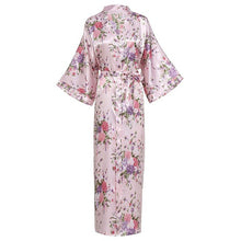 Load image into Gallery viewer, Elegant Women Long Kimon Robe Exquisite Print Flower Bathrobe Gown Intimate Lingerie Casual Satin Soft Wedding Robe Pajamas