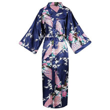 Load image into Gallery viewer, Elegant Women Long Kimon Robe Exquisite Print Flower Bathrobe Gown Intimate Lingerie Casual Satin Soft Wedding Robe Pajamas