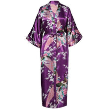 Load image into Gallery viewer, Elegant Women Long Kimon Robe Exquisite Print Flower Bathrobe Gown Intimate Lingerie Casual Satin Soft Wedding Robe Pajamas