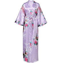 Load image into Gallery viewer, Elegant Women Long Kimon Robe Exquisite Print Flower Bathrobe Gown Intimate Lingerie Casual Satin Soft Wedding Robe Pajamas