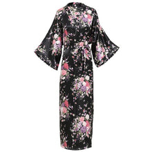 Load image into Gallery viewer, Elegant Women Long Kimon Robe Exquisite Print Flower Bathrobe Gown Intimate Lingerie Casual Satin Soft Wedding Robe Pajamas