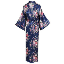 Load image into Gallery viewer, Elegant Women Long Kimon Robe Exquisite Print Flower Bathrobe Gown Intimate Lingerie Casual Satin Soft Wedding Robe Pajamas