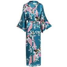 Load image into Gallery viewer, Elegant Women Long Kimon Robe Exquisite Print Flower Bathrobe Gown Intimate Lingerie Casual Satin Soft Wedding Robe Pajamas