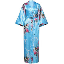 Load image into Gallery viewer, Elegant Women Long Kimon Robe Exquisite Print Flower Bathrobe Gown Intimate Lingerie Casual Satin Soft Wedding Robe Pajamas