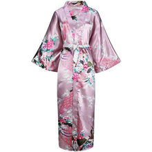 Load image into Gallery viewer, Elegant Women Long Kimon Robe Exquisite Print Flower Bathrobe Gown Intimate Lingerie Casual Satin Soft Wedding Robe Pajamas