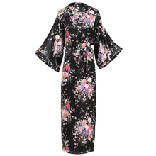 Load image into Gallery viewer, Elegant Women Long Kimon Robe Exquisite Print Flower Bathrobe Gown Intimate Lingerie Casual Satin Soft Wedding Robe Pajamas