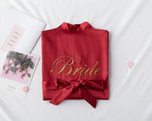 Load image into Gallery viewer, Embroidery Letter Bride Bridesmaid Wedding Robe Sexy Satin Kimono Gown Gown Sleepwear Casual Lady Half Sleeve Intimate Lingerie