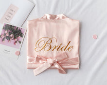 Load image into Gallery viewer, Embroidery Letter Bride Bridesmaid Wedding Robe Sexy Satin Kimono Gown Gown Sleepwear Casual Lady Half Sleeve Intimate Lingerie