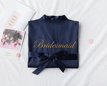 Load image into Gallery viewer, Embroidery Letter Bride Bridesmaid Wedding Robe Sexy Satin Kimono Gown Gown Sleepwear Casual Lady Half Sleeve Intimate Lingerie