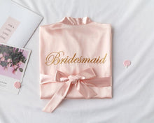 Load image into Gallery viewer, Embroidery Letter Bride Bridesmaid Wedding Robe Sexy Satin Kimono Gown Gown Sleepwear Casual Lady Half Sleeve Intimate Lingerie