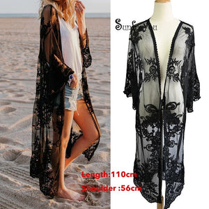 Embroidery Mesh Cover up Bathing suit Cover ups Kimono Beach Kaftan Sarong Beach Wrap Robe de Plage Bikini Cover up Beachwear