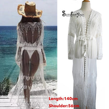 Load image into Gallery viewer, Embroidery Mesh Cover up Bathing suit Cover ups Kimono Beach Kaftan Sarong Beach Wrap Robe de Plage Bikini Cover up Beachwear