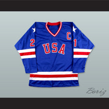 Load image into Gallery viewer, Mike Eruzione 21 USA Blue Hockey Jersey