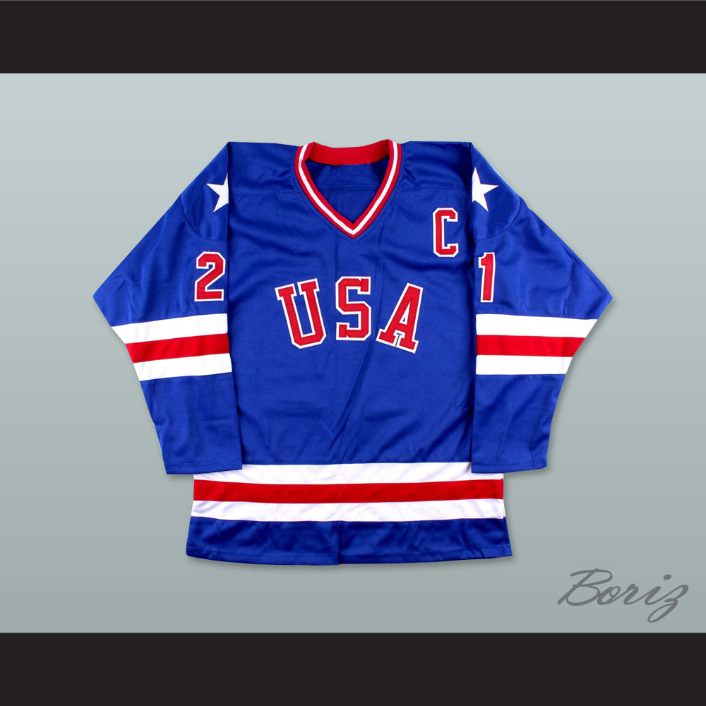 Mike Eruzione 21 USA Blue Hockey Jersey