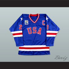 Load image into Gallery viewer, Mike Eruzione 21 USA Blue Hockey Jersey with Patch