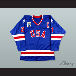 Mike Eruzione 21 USA Blue Hockey Jersey with Patch