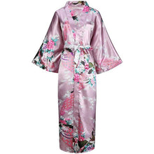 Load image into Gallery viewer, Exquisite Print Flower Women  Robe Kimono Gown Elegant Gray Long Bathrobe Gown Satin Soft Material Bride Wedding Robe Sleepwear