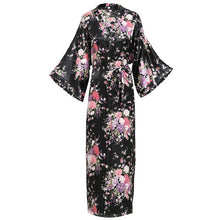 Load image into Gallery viewer, Exquisite Print Flower Women  Robe Kimono Gown Elegant Gray Long Bathrobe Gown Satin Soft Material Bride Wedding Robe Sleepwear