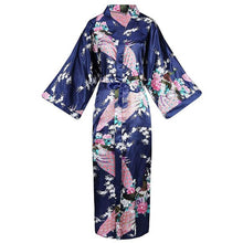 Load image into Gallery viewer, Exquisite Print Flower Women  Robe Kimono Gown Elegant Gray Long Bathrobe Gown Satin Soft Material Bride Wedding Robe Sleepwear