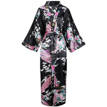 Load image into Gallery viewer, Exquisite Print Flower Women  Robe Kimono Gown Elegant Gray Long Bathrobe Gown Satin Soft Material Bride Wedding Robe Sleepwear