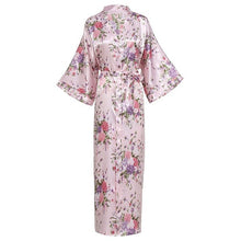 Load image into Gallery viewer, Exquisite Print Flower Women  Robe Kimono Gown Elegant Gray Long Bathrobe Gown Satin Soft Material Bride Wedding Robe Sleepwear