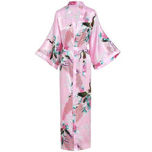 Load image into Gallery viewer, Exquisite Print Flower Women  Robe Kimono Gown Elegant Gray Long Bathrobe Gown Satin Soft Material Bride Wedding Robe Sleepwear