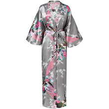 Load image into Gallery viewer, Exquisite Print Flower Women  Robe Kimono Gown Elegant Gray Long Bathrobe Gown Satin Soft Material Bride Wedding Robe Sleepwear
