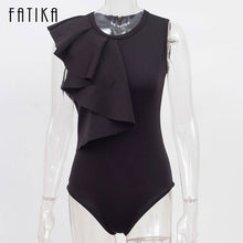 Load image into Gallery viewer, FATIKA 2017 Summer New Bodysuit Women Sexy Jumpsuit Romper Black White Long Sleeve Draped Bodycon Playsuit Elegant Body Top