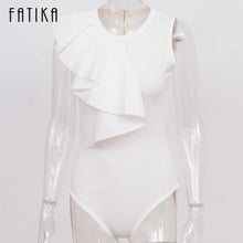 Load image into Gallery viewer, FATIKA 2017 Summer New Bodysuit Women Sexy Jumpsuit Romper Black White Long Sleeve Draped Bodycon Playsuit Elegant Body Top