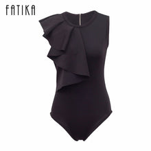 Load image into Gallery viewer, FATIKA 2017 Summer New Bodysuit Women Sexy Jumpsuit Romper Black White Long Sleeve Draped Bodycon Playsuit Elegant Body Top