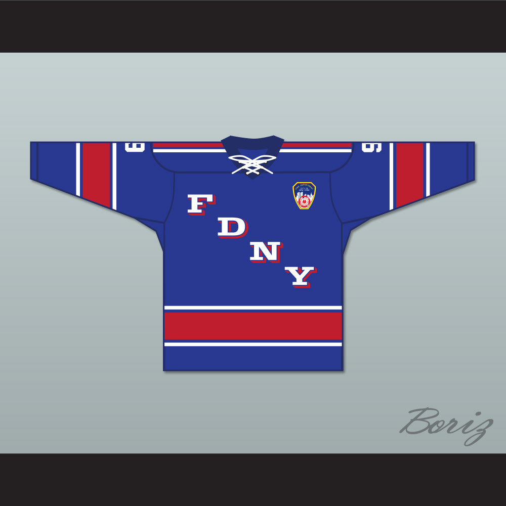 FDNY Bravest 9 Blue Tie Down Hockey Jersey with Patch