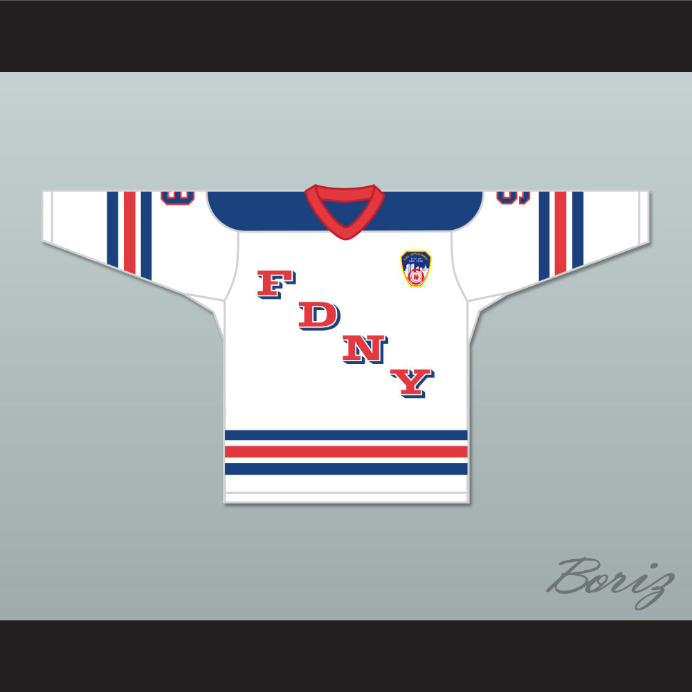 FDNY Bravest 9 White Hockey Jersey Design 1 with Patch