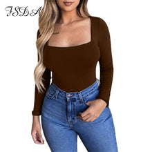 Load image into Gallery viewer, FSDA Long Sleeve Knitted Skinny Bodysuit Women Winter Autumn Winter Solid Square Collar White Black Casual Body Top Jumpsuit