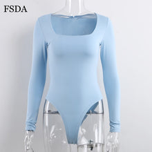 Load image into Gallery viewer, FSDA Long Sleeve Knitted Skinny Bodysuit Women Winter Autumn Winter Solid Square Collar White Black Casual Body Top Jumpsuit