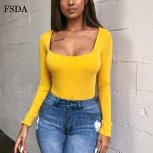 Load image into Gallery viewer, FSDA Long Sleeve Knitted Skinny Bodysuit Women Winter Autumn Winter Solid Square Collar White Black Casual Body Top Jumpsuit