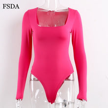 Load image into Gallery viewer, FSDA Long Sleeve Knitted Skinny Bodysuit Women Winter Autumn Winter Solid Square Collar White Black Casual Body Top Jumpsuit