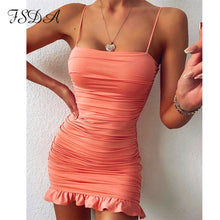 Load image into Gallery viewer, FSDA Ruffles Spaghetti Strap Dress Sexy Bodycon Mini Summer 2020 Ruched Sleeveless Backless Party Clubwear White Dresses Black