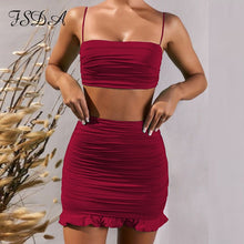 Load image into Gallery viewer, FSDA Summer 2020 Women Set Spaghetti Strap Crop Top White Sexy And Mini Bodycon Skirt Ruffles Party Outfit Club Two Piece Sets