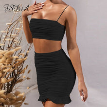 Load image into Gallery viewer, FSDA Summer 2020 Women Set Spaghetti Strap Crop Top White Sexy And Mini Bodycon Skirt Ruffles Party Outfit Club Two Piece Sets