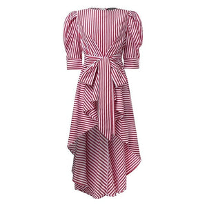 Fashion Asymmetrical Tops Women's Striped Blouse 2020 ZANZEA Summer Puff Sleeve Shirts Female High Low Bowknot Blusas Plus Size