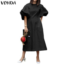 Load image into Gallery viewer, Fashion Casual Dress 2021 VONDA Woman Summer O Neck Short Lantern Sleeve Dresses Plus Size Bohemian Party Vestidos Femme 5XL