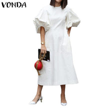 Load image into Gallery viewer, Fashion Casual Dress 2021 VONDA Woman Summer O Neck Short Lantern Sleeve Dresses Plus Size Bohemian Party Vestidos Femme 5XL