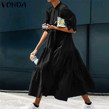 Load image into Gallery viewer, Fashion Casual Dress 2021 VONDA Woman Summer O Neck Short Lantern Sleeve Dresses Plus Size Bohemian Party Vestidos Femme 5XL