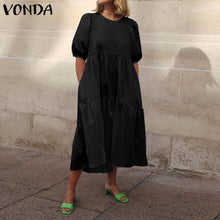Load image into Gallery viewer, Fashion Casual Dress 2021 VONDA Woman Summer O Neck Short Lantern Sleeve Dresses Plus Size Bohemian Party Vestidos Femme 5XL