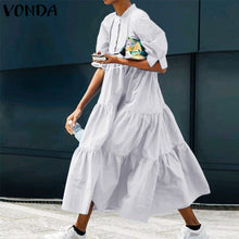 Load image into Gallery viewer, Fashion Casual Dress 2021 VONDA Woman Summer O Neck Short Lantern Sleeve Dresses Plus Size Bohemian Party Vestidos Femme 5XL